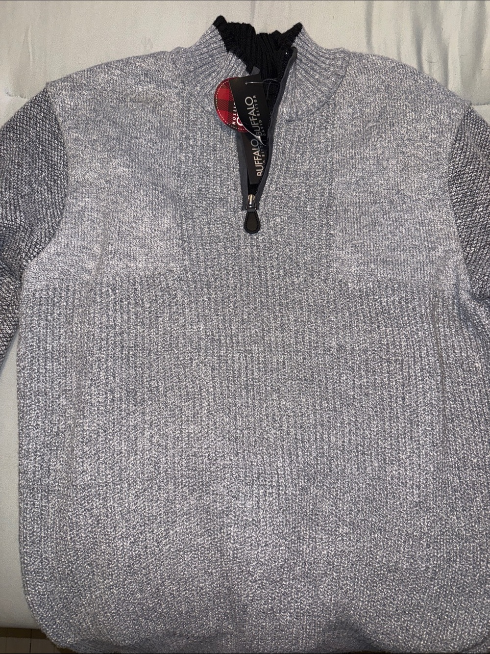 Buffalo David Bitton Men's Light Gray Half-Zip Knit Sweater
